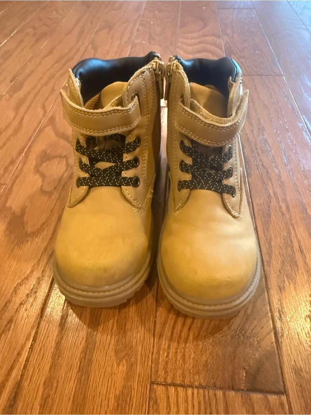 wonder nation Tan Kids Hiking-Style Ankle Boots with Hook & Loop Strap